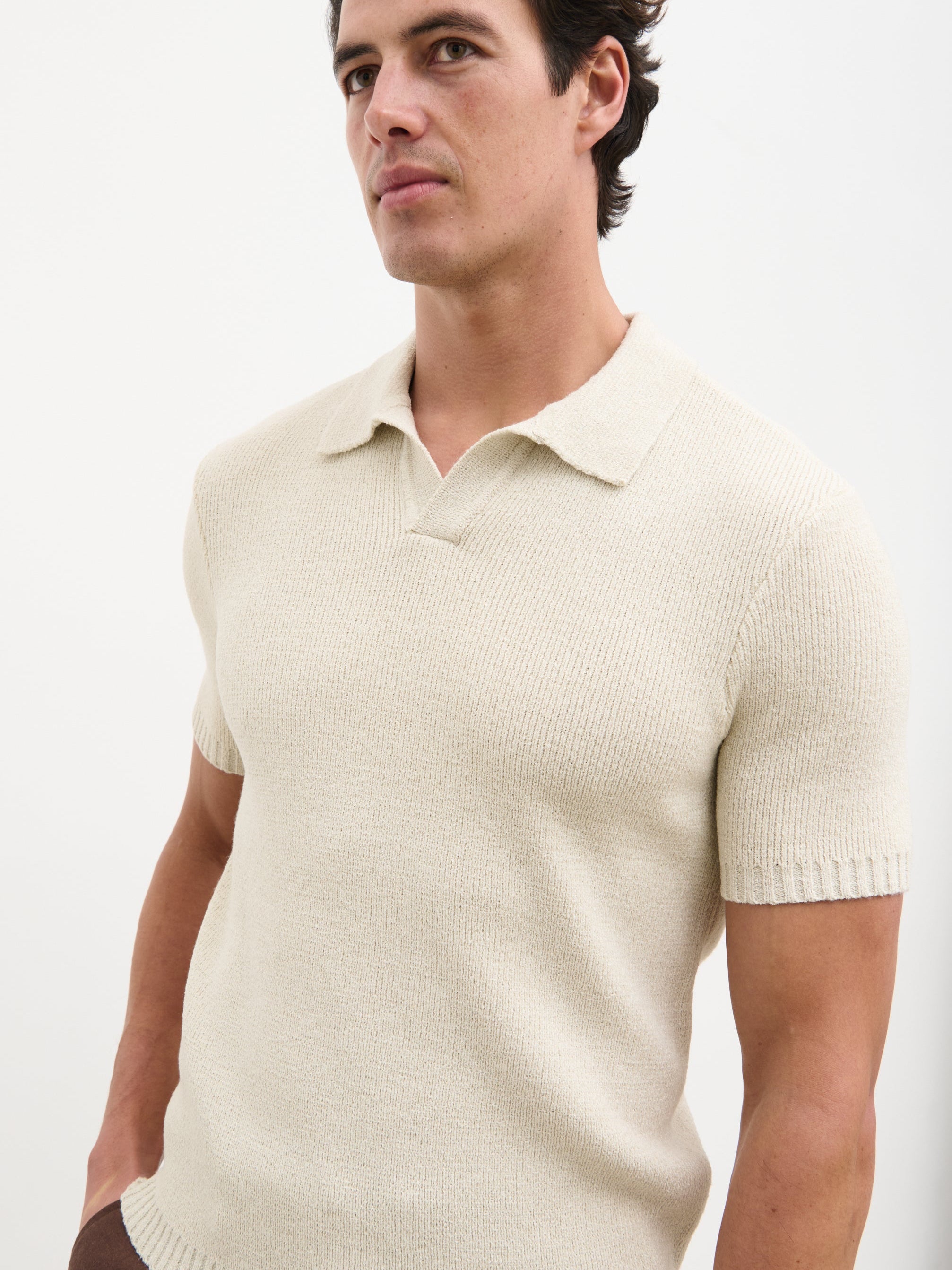 Mason Fine Tape Knit Polo - Light Grey