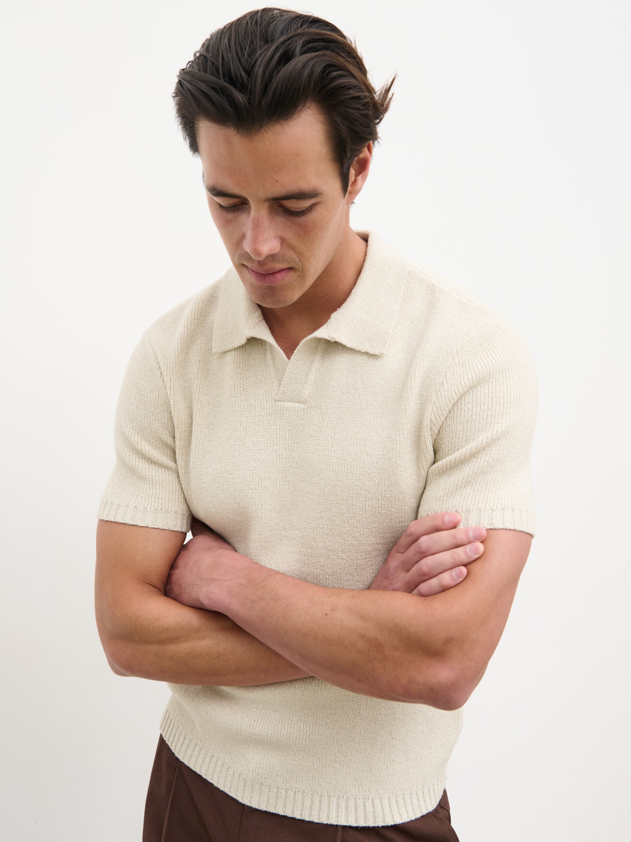 Mason Fine Tape Knit Polo - Light Grey
