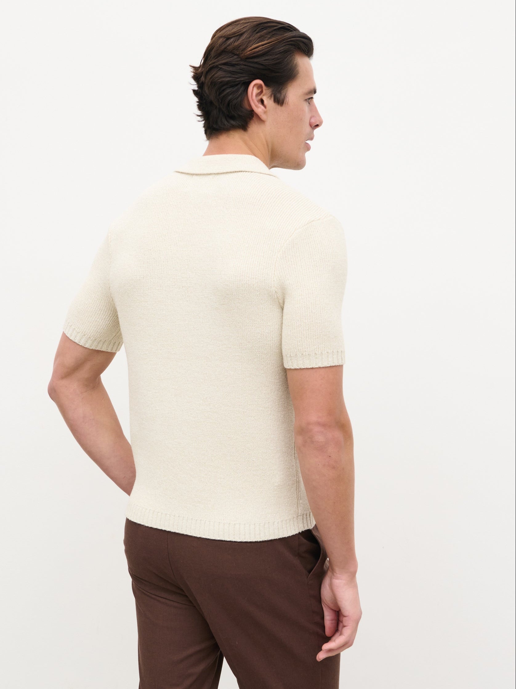 Mason Fine Tape Knit Polo - Light Grey