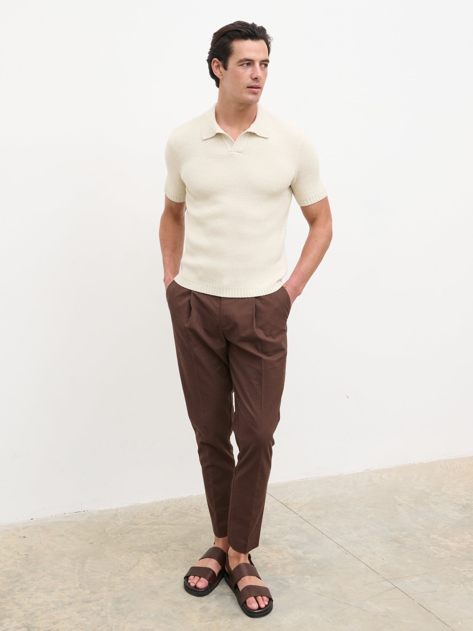 Mason Fine Tape Knit Polo - Light Grey